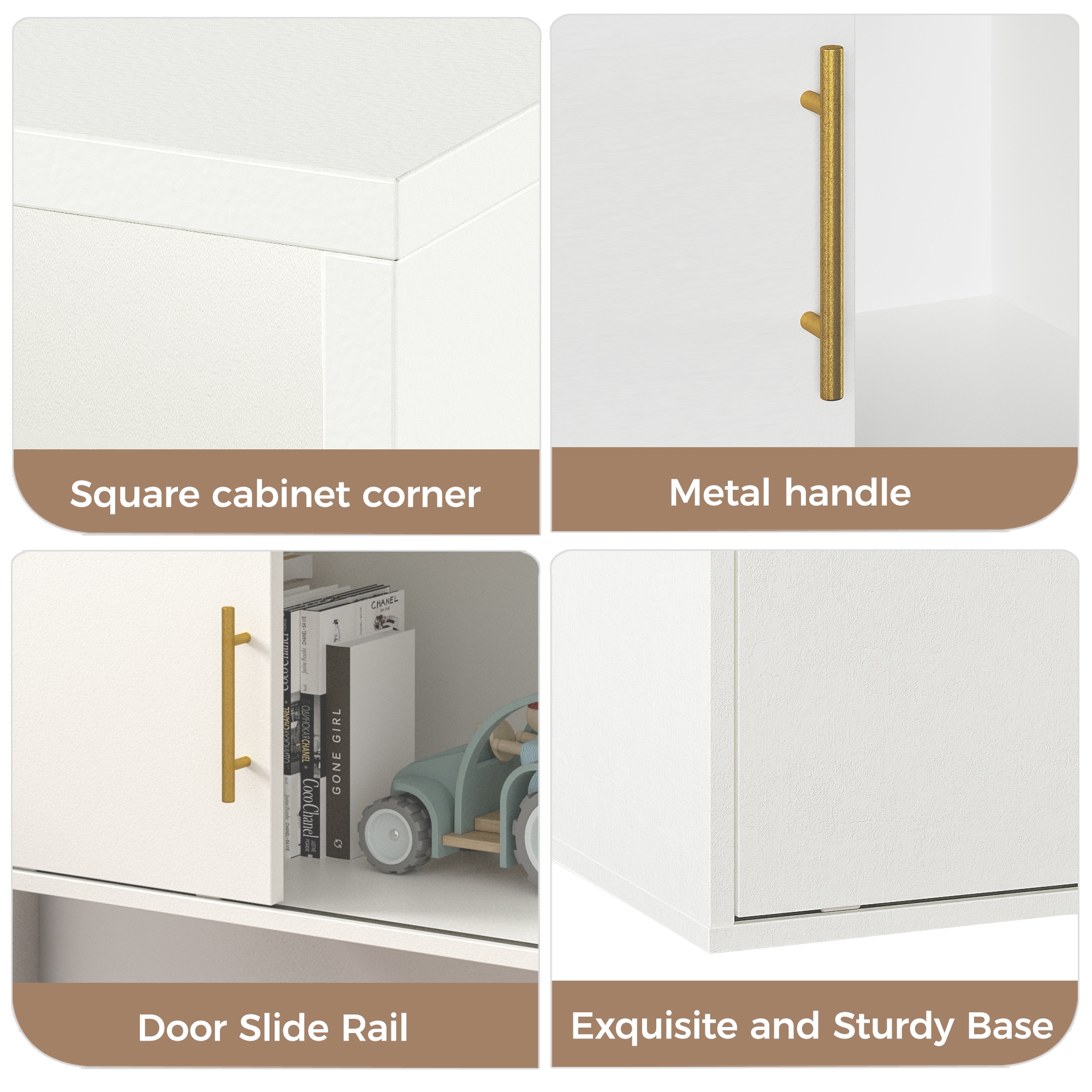 Storage Organizer Unit With Sliding Door White Stackable Bookcase_voghion.com